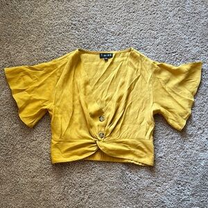 Timing Yellow Buttoned Flutter Sleeve Blouse